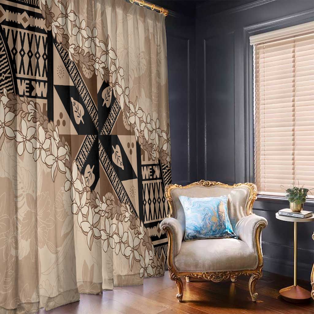 Bula Fiji Plumeria Tagimoucia Salusalu Beige Window Curtain Kaiviti Masi - Polynesian Pride