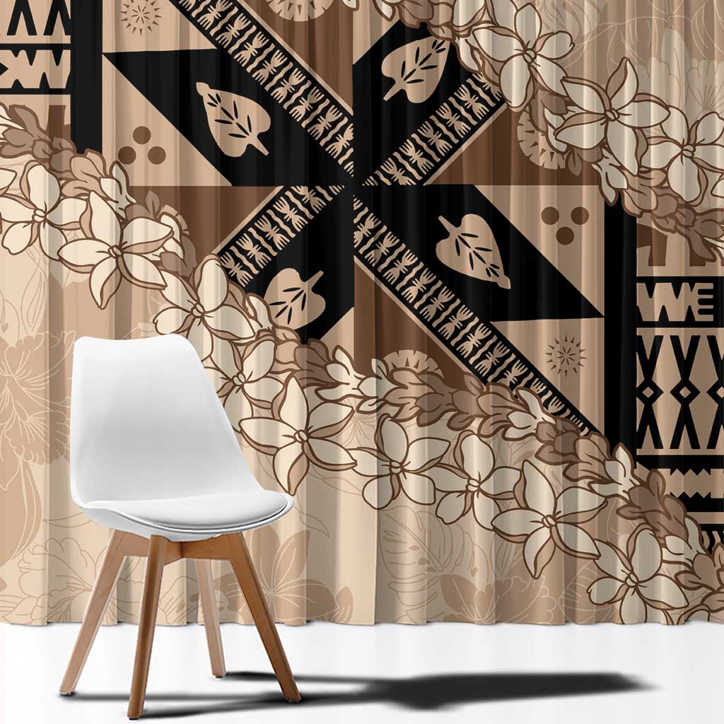 Bula Fiji Plumeria Tagimoucia Salusalu Beige Window Curtain Kaiviti Masi - Polynesian Pride