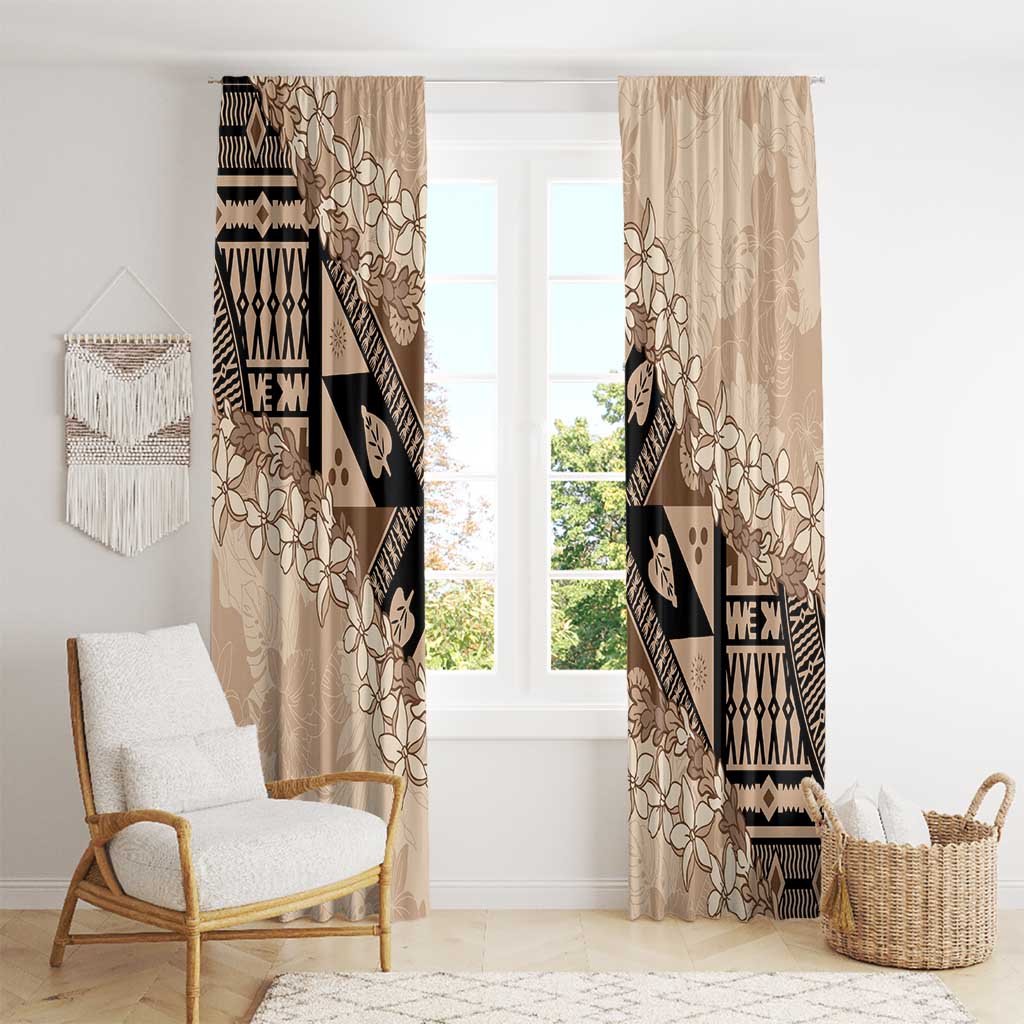 Bula Fiji Plumeria Tagimoucia Salusalu Beige Window Curtain Kaiviti Masi - Polynesian Pride