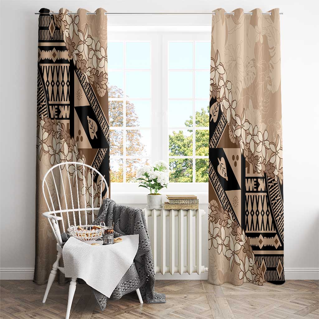 Bula Fiji Plumeria Tagimoucia Salusalu Beige Window Curtain Kaiviti Masi - Polynesian Pride