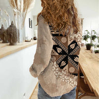 Bula Fiji Plumeria Tagimoucia Salusalu Beige Women Casual Shirt Kaiviti Masi - Polynesian Pride