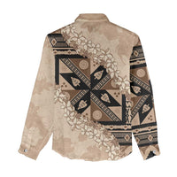 Bula Fiji Plumeria Tagimoucia Salusalu Beige Women Casual Shirt Kaiviti Masi - Polynesian Pride