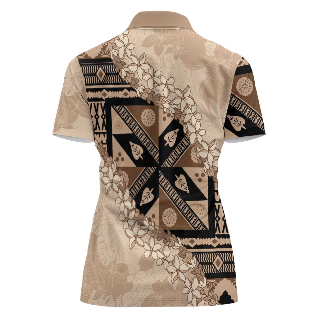 Bula Fiji Plumeria Tagimoucia Salusalu Beige Women Polo Shirt Kaiviti Masi - Polynesian Pride