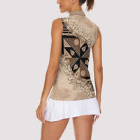 Bula Fiji Plumeria Tagimoucia Salusalu Beige Women Sleeveless Polo Shirt Kaiviti Masi - Polynesian Pride