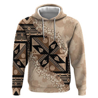 Bula Fiji Plumeria Tagimoucia Salusalu Beige Zip Hoodie Kaiviti Masi - Polynesian Pride