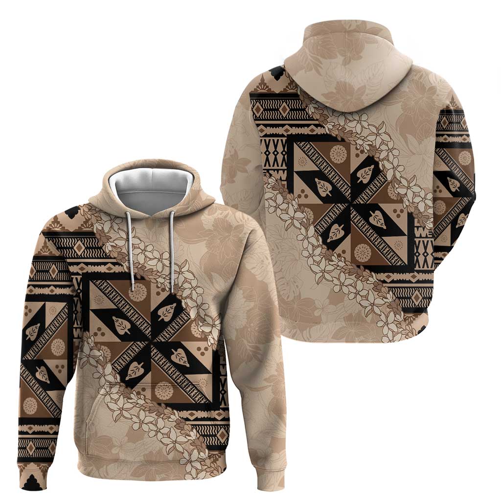 Bula Fiji Plumeria Tagimoucia Salusalu Beige Zip Hoodie Kaiviti Masi - Polynesian Pride