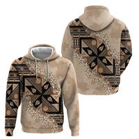 Bula Fiji Plumeria Tagimoucia Salusalu Beige Zip Hoodie Kaiviti Masi - Polynesian Pride