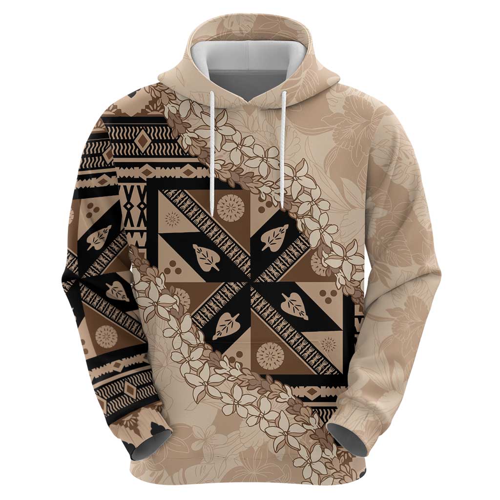 Bula Fiji Plumeria Tagimoucia Salusalu Beige Zip Hoodie Kaiviti Masi - Polynesian Pride
