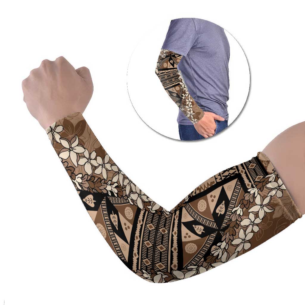 Bula Fiji Plumeria Tagimoucia Salusalu Mocha Arm Sleeves Kaiviti Masi - Polynesian Pride