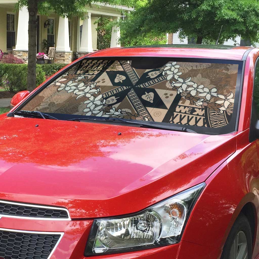 Bula Fiji Plumeria Tagimoucia Salusalu Mocha Auto Sun Shade Kaiviti Masi - Polynesian Pride