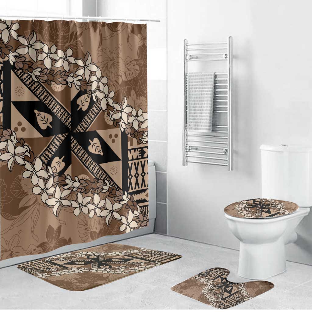 Bula Fiji Plumeria Tagimoucia Salusalu Mocha Bathroom Set Kaiviti Masi - Polynesian Pride