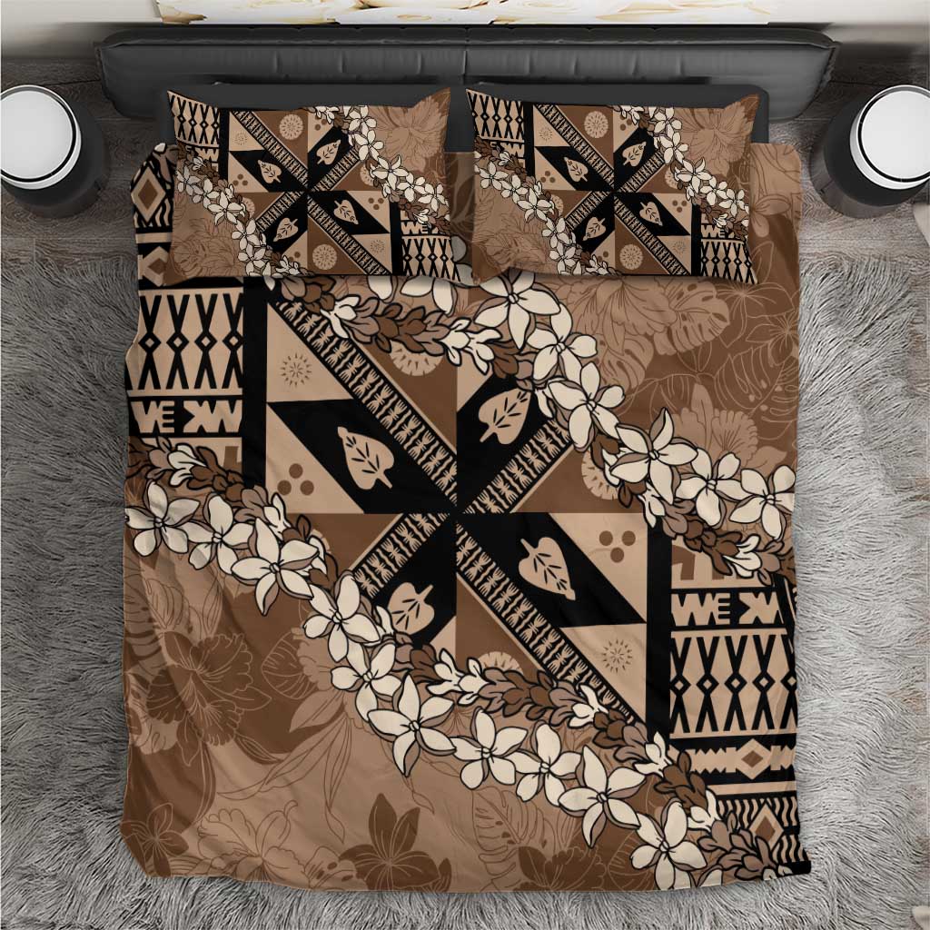 Bula Fiji Plumeria Tagimoucia Salusalu Mocha Bedding Set Kaiviti Masi - Polynesian Pride