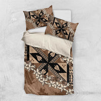 Bula Fiji Plumeria Tagimoucia Salusalu Mocha Bedding Set Kaiviti Masi - Polynesian Pride