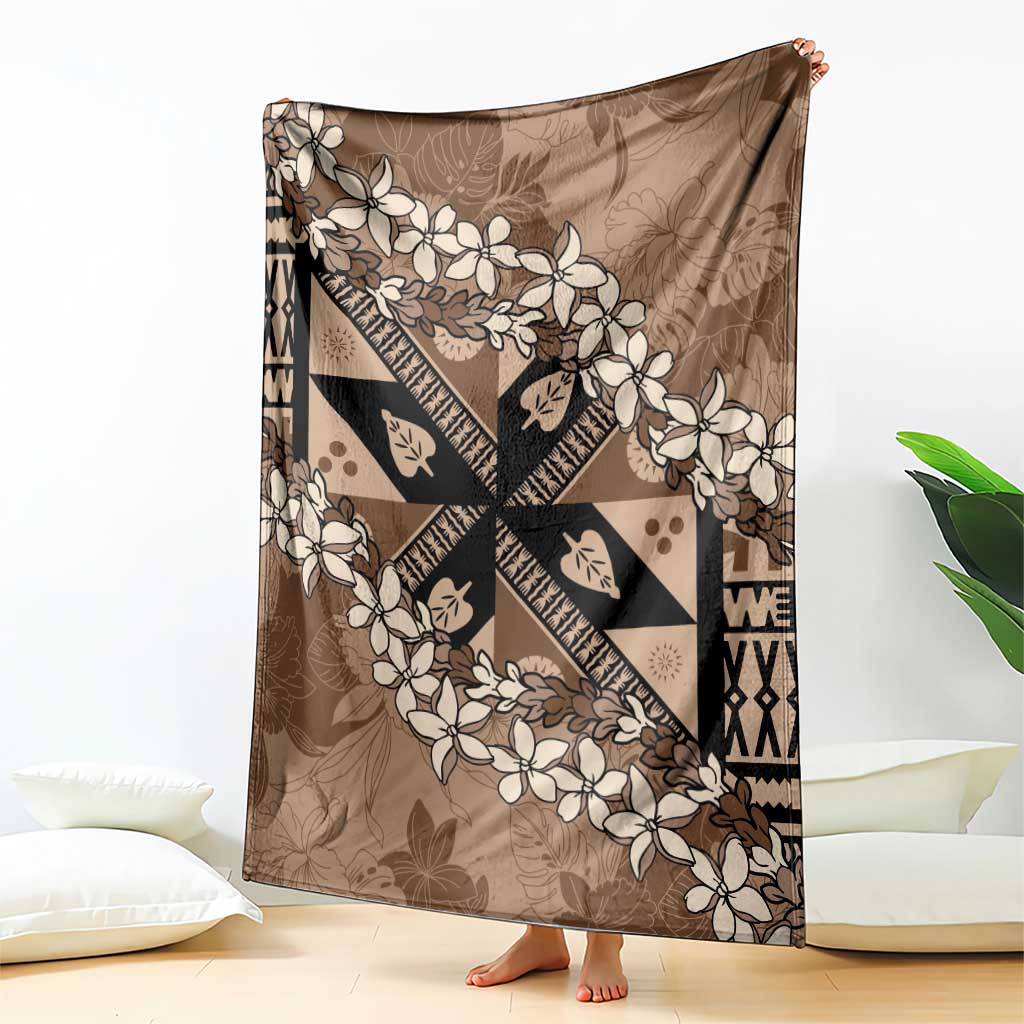 Bula Fiji Plumeria Tagimoucia Salusalu Mocha Blanket Kaiviti Masi - Polynesian Pride