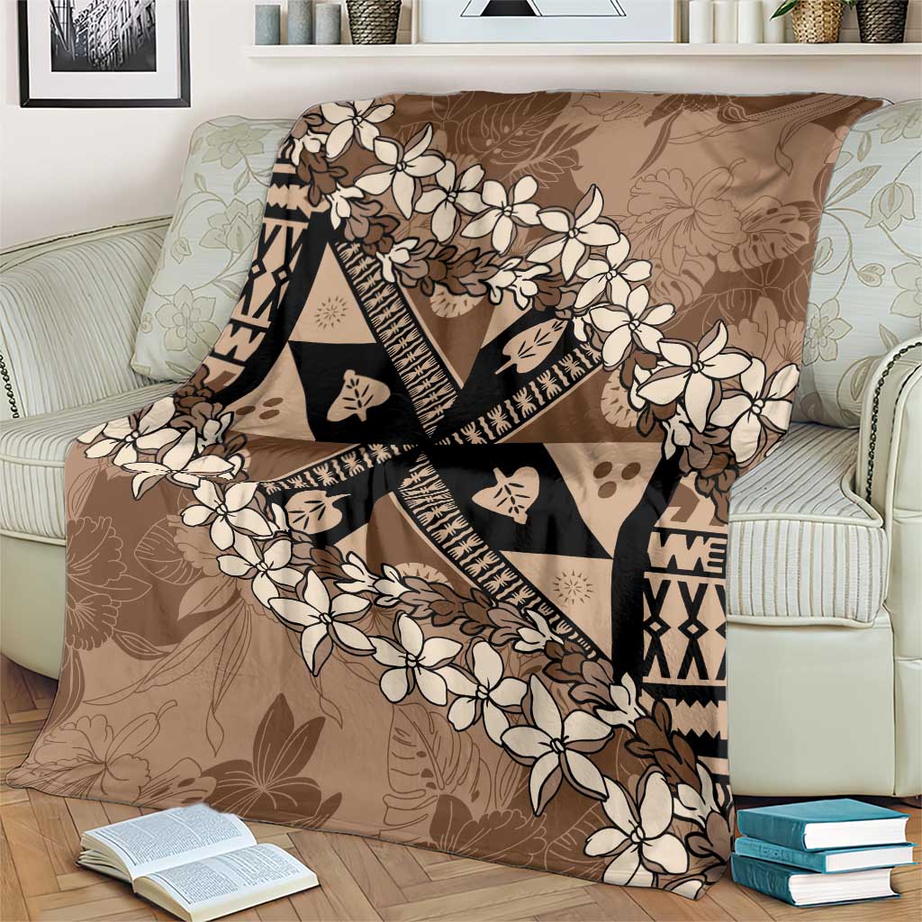 Bula Fiji Plumeria Tagimoucia Salusalu Mocha Blanket Kaiviti Masi - Polynesian Pride