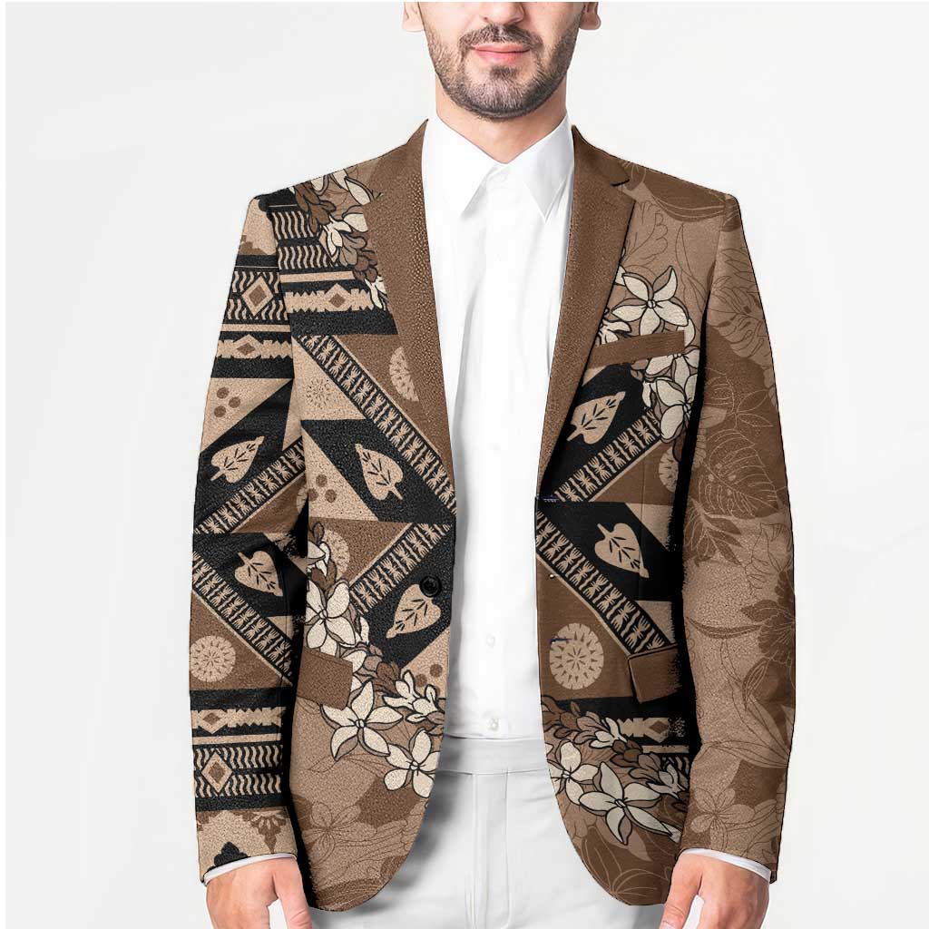 Bula Fiji Plumeria Tagimoucia Salusalu Mocha Blazer Kaiviti Masi - Polynesian Pride