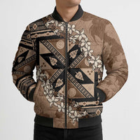 Bula Fiji Plumeria Tagimoucia Salusalu Mocha Bomber Puffer Jacket Kaiviti Masi LT7 - Polynesian Pride