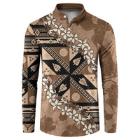 Bula Fiji Plumeria Tagimoucia Salusalu Mocha Button Sweatshirt Kaiviti Masi LT7 Mocha - Polynesian Pride