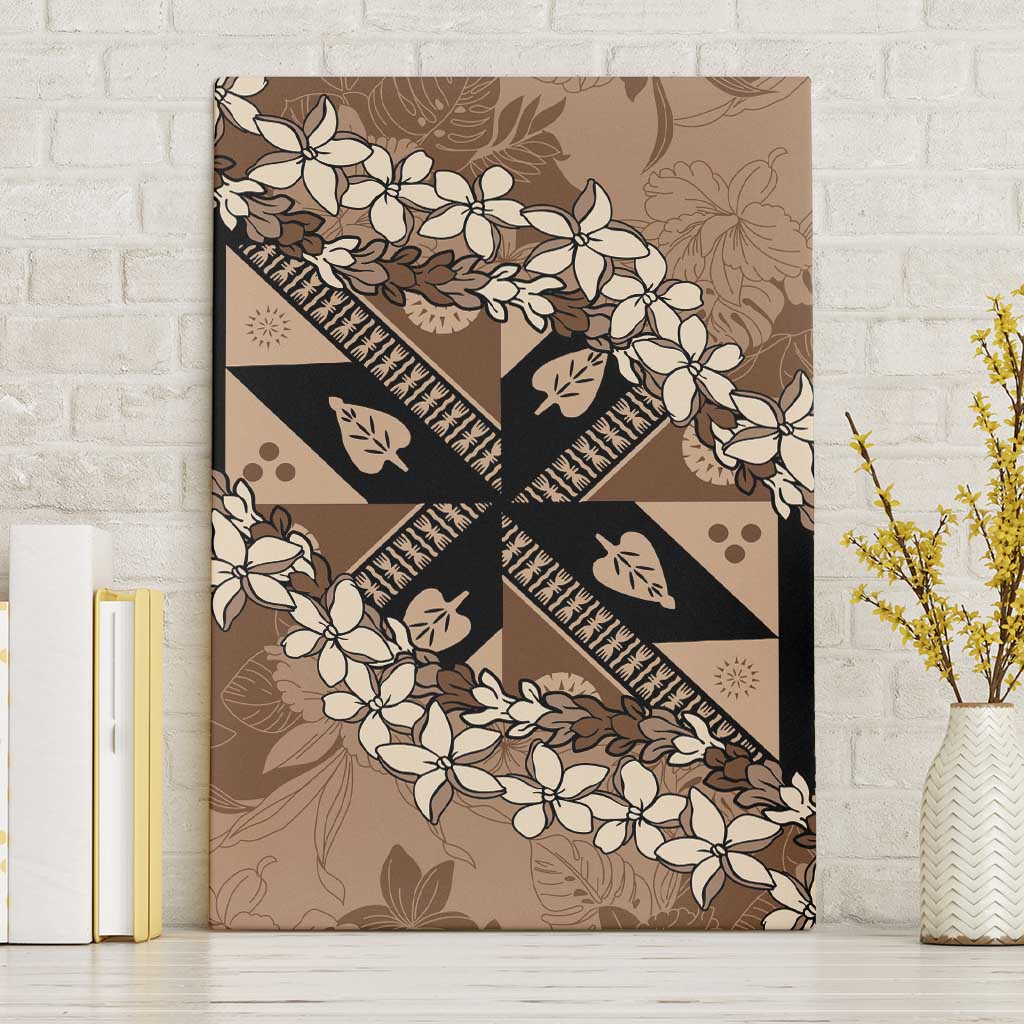 Bula Fiji Plumeria Tagimoucia Salusalu Mocha Canvas Wall Art Kaiviti Masi - Polynesian Pride
