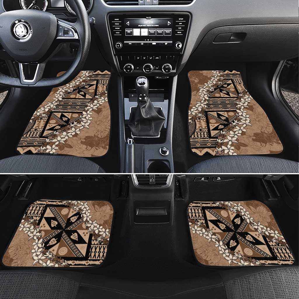 Bula Fiji Plumeria Tagimoucia Salusalu Mocha Car Mats Kaiviti Masi - Polynesian Pride