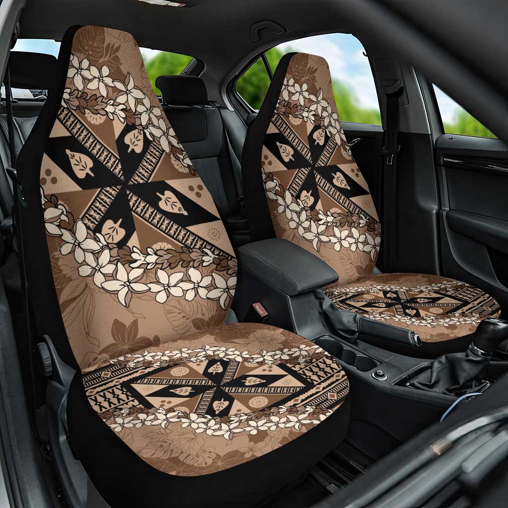 Bula Fiji Plumeria Tagimoucia Salusalu Mocha Car Seat Cover Kaiviti Masi - Polynesian Pride