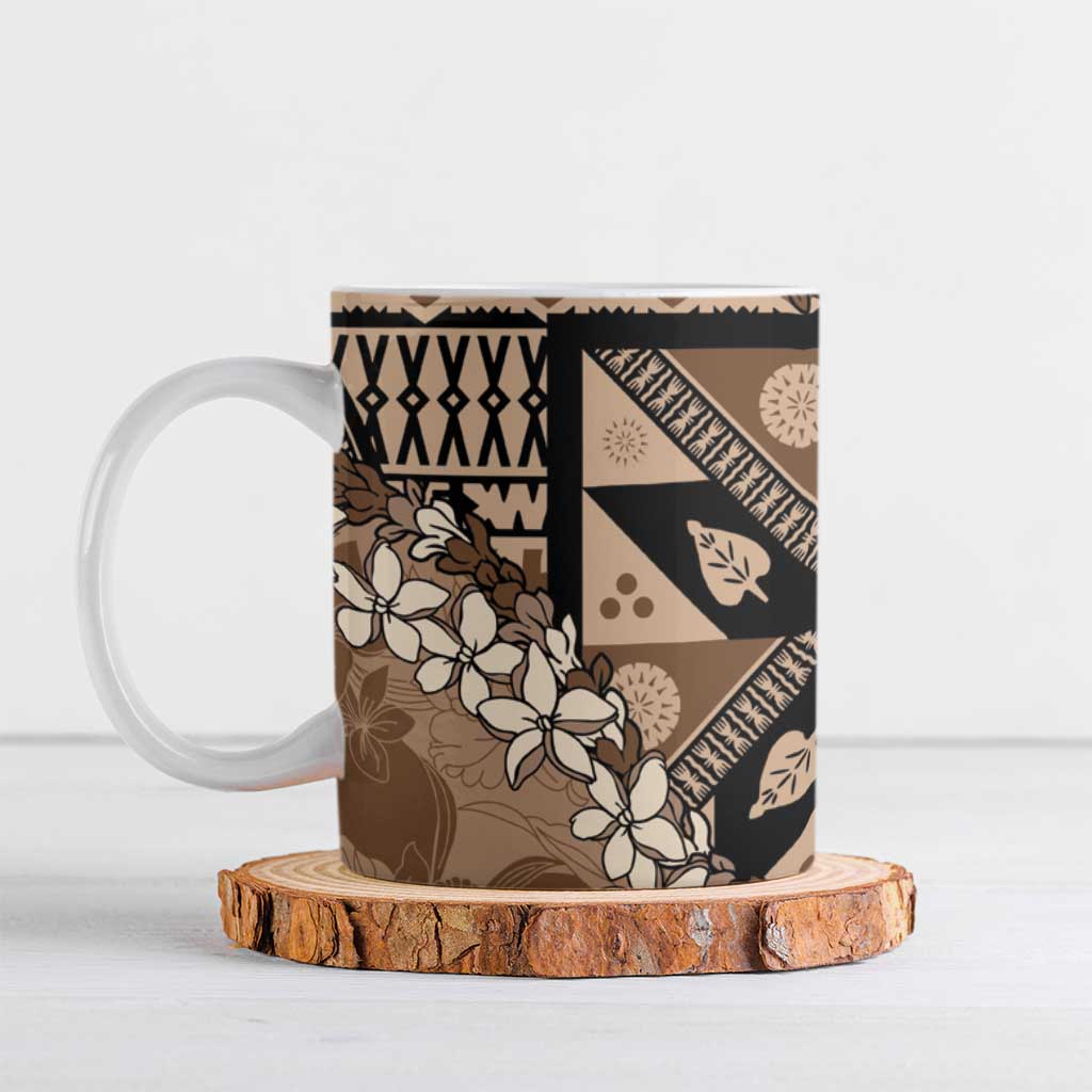 Bula Fiji Plumeria Tagimoucia Salusalu Mocha Ceramic Mug Kaiviti Masi - Polynesian Pride