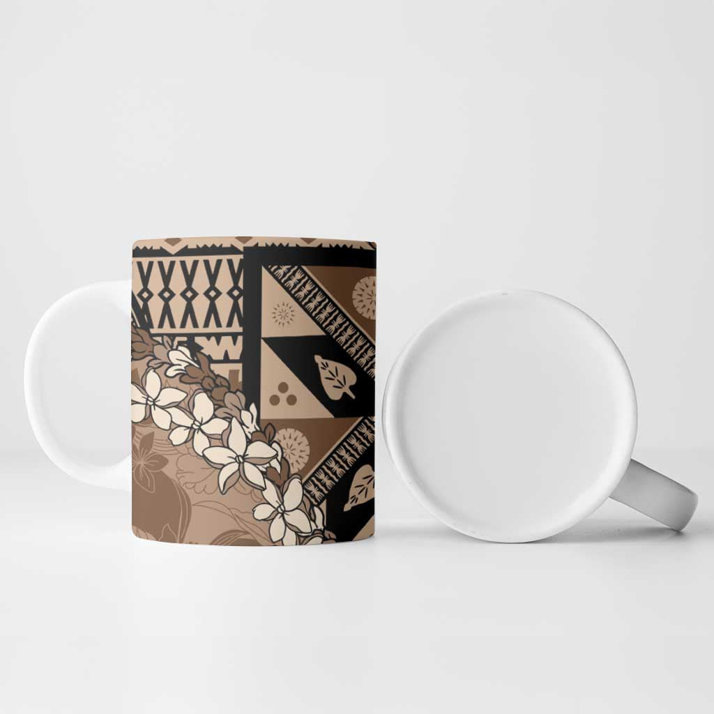 Bula Fiji Plumeria Tagimoucia Salusalu Mocha Ceramic Mug Kaiviti Masi LT7 - Polynesian Pride