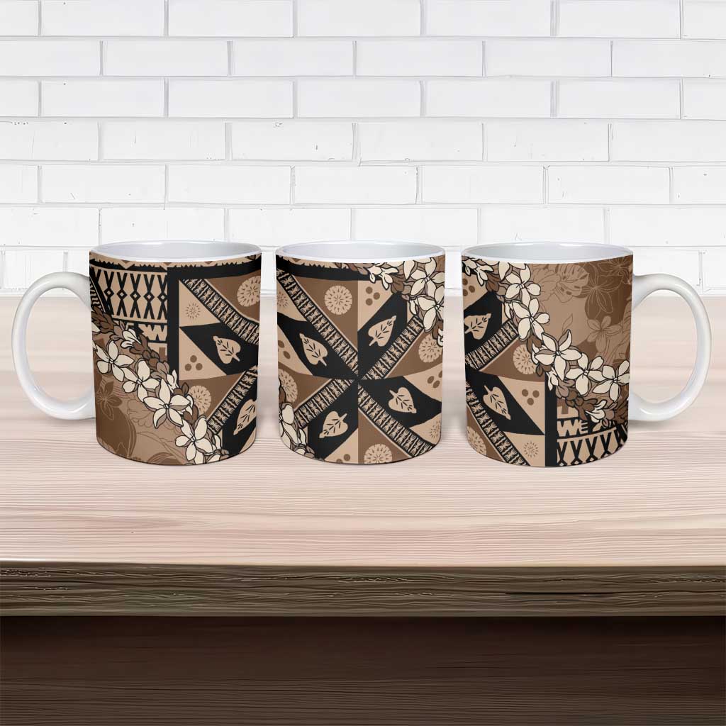 Bula Fiji Plumeria Tagimoucia Salusalu Mocha Ceramic Mug Kaiviti Masi LT7 - Polynesian Pride