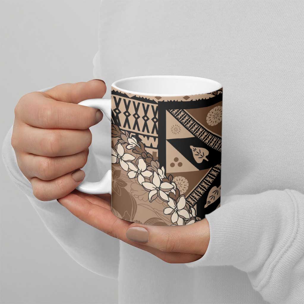 Bula Fiji Plumeria Tagimoucia Salusalu Mocha Ceramic Mug Kaiviti Masi LT7 - Polynesian Pride
