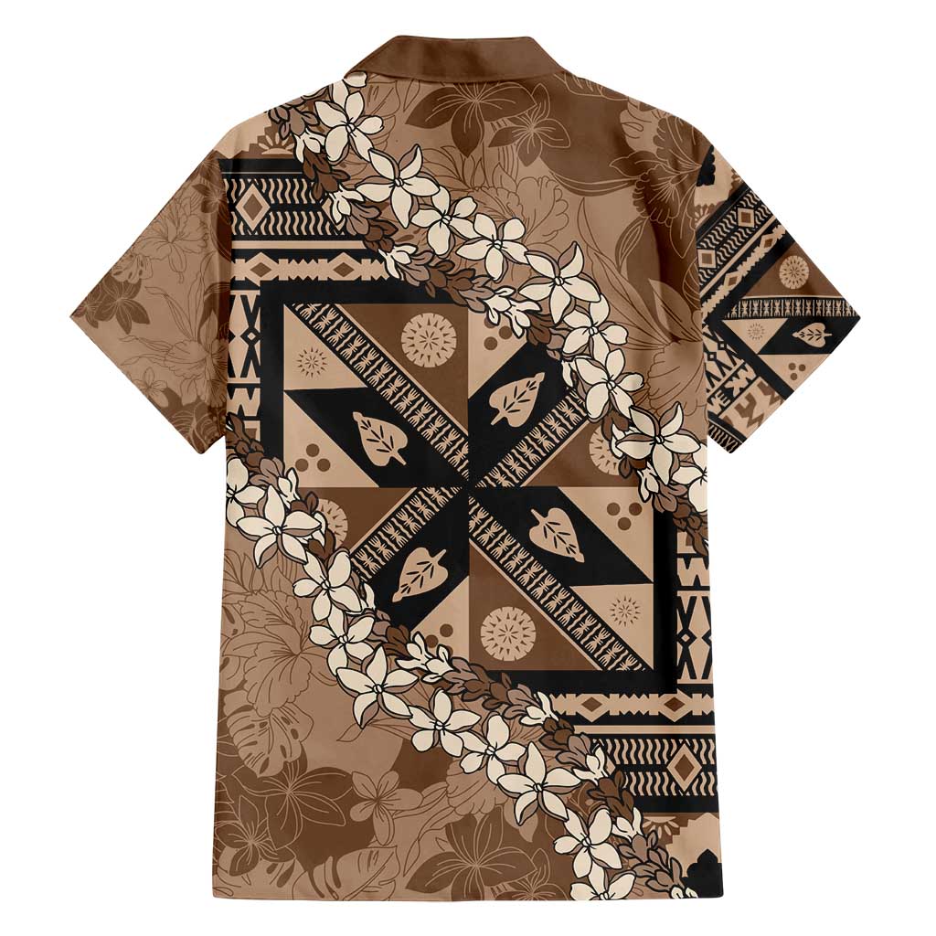 Bula Fiji Plumeria Tagimoucia Salusalu Mocha Family Matching Off Shoulder Short Dress and Hawaiian Shirt Kaiviti Masi - Polynesian Pride