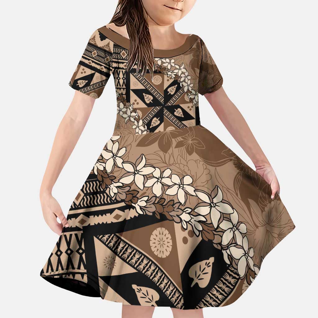 Bula Fiji Plumeria Tagimoucia Salusalu Mocha Family Matching Puletasi and Hawaiian Shirt Kaiviti Masi - Polynesian Pride
