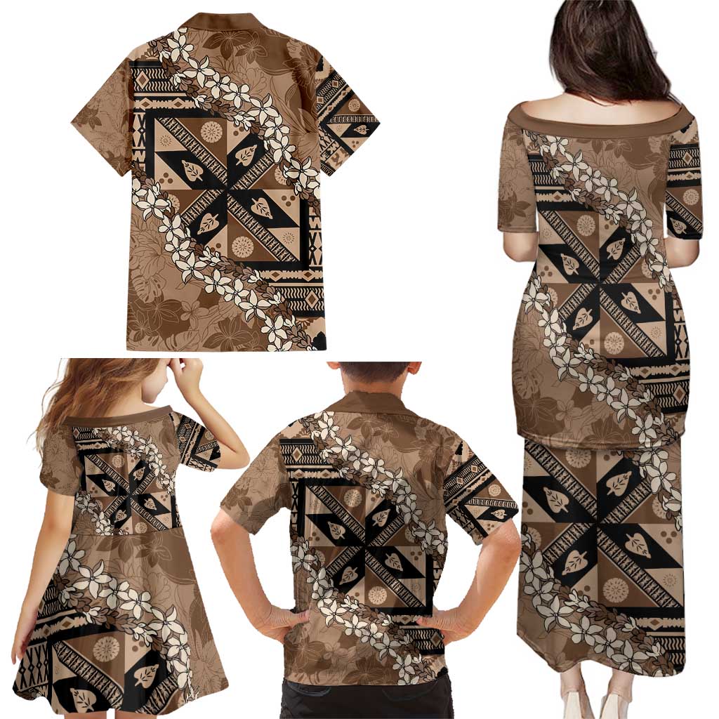 Bula Fiji Plumeria Tagimoucia Salusalu Mocha Family Matching Puletasi and Hawaiian Shirt Kaiviti Masi - Polynesian Pride