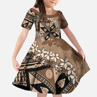 Bula Fiji Plumeria Tagimoucia Salusalu Mocha Family Matching Summer Maxi Dress and Hawaiian Shirt Kaiviti Masi - Polynesian Pride