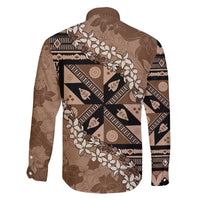 Bula Fiji Plumeria Tagimoucia Salusalu Mocha Family Matching Summer Maxi Dress and Hawaiian Shirt Kaiviti Masi - Polynesian Pride