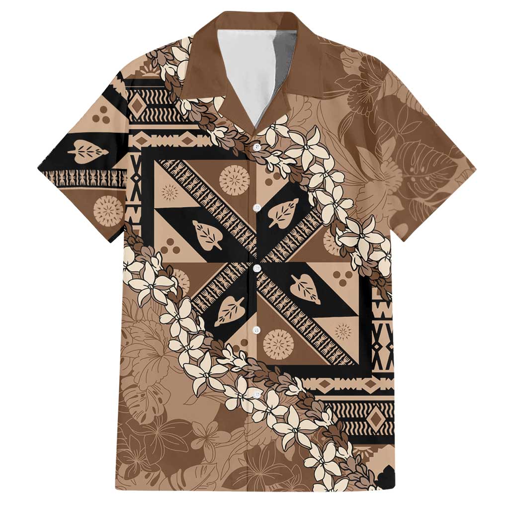 Bula Fiji Plumeria Tagimoucia Salusalu Mocha Hawaiian Shirt Kaiviti Masi LT7 Mocha - Polynesian Pride
