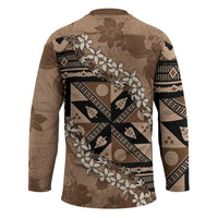 Bula Fiji Plumeria Tagimoucia Salusalu Mocha Hockey Jersey Kaiviti Masi - Polynesian Pride