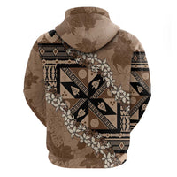 Bula Fiji Plumeria Tagimoucia Salusalu Mocha Hoodie Kaiviti Masi - Polynesian Pride