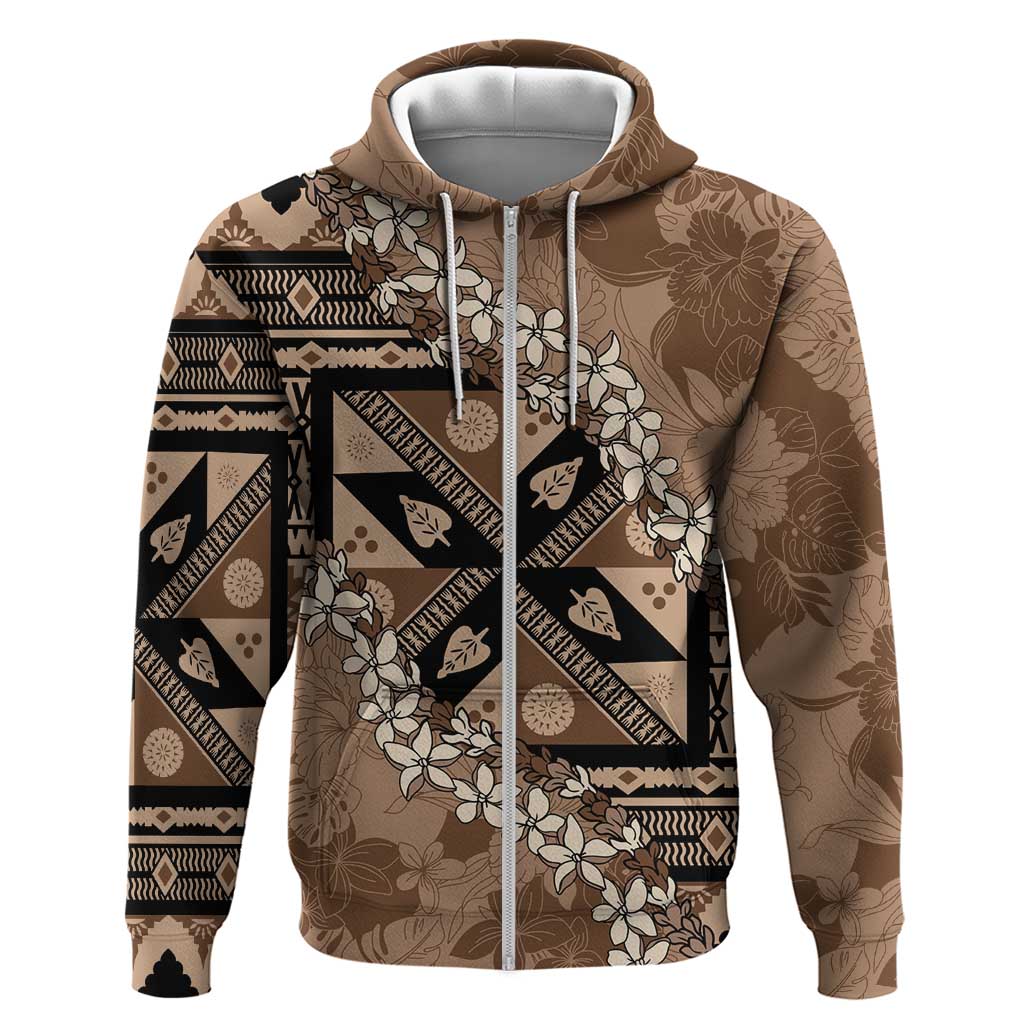 Bula Fiji Plumeria Tagimoucia Salusalu Mocha Hoodie Kaiviti Masi - Polynesian Pride