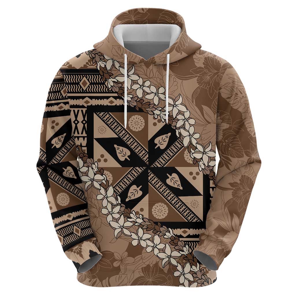 Bula Fiji Plumeria Tagimoucia Salusalu Mocha Hoodie Kaiviti Masi - Polynesian Pride