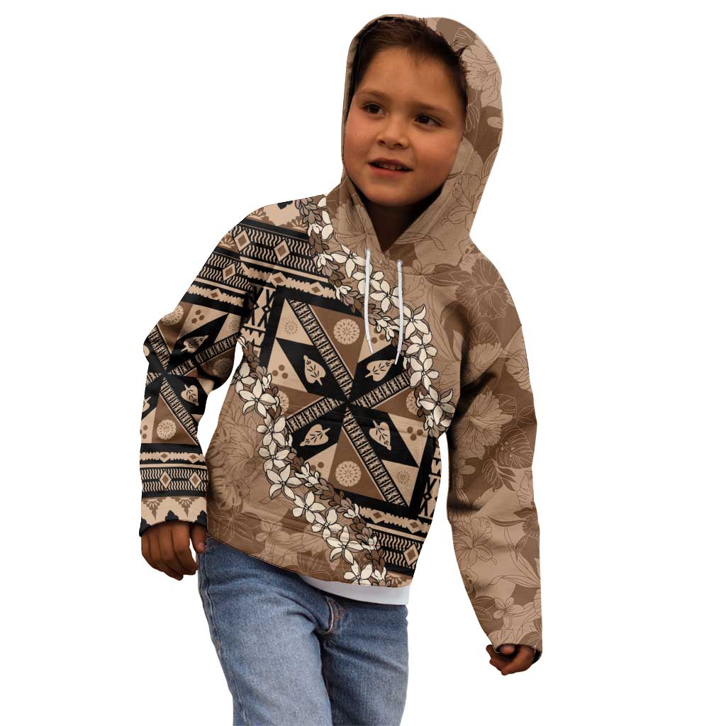 Bula Fiji Plumeria Tagimoucia Salusalu Mocha Kid Hoodie Kaiviti Masi - Polynesian Pride