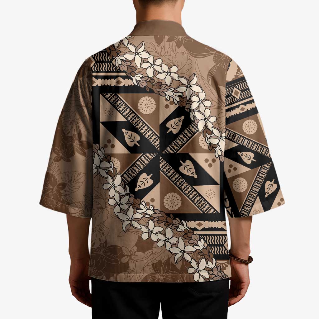 Bula Fiji Plumeria Tagimoucia Salusalu Mocha Kimono Kaiviti Masi LT7 - Polynesian Pride