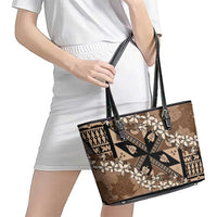 Bula Fiji Plumeria Tagimoucia Salusalu Mocha Leather Tote Bag Kaiviti Masi - Polynesian Pride