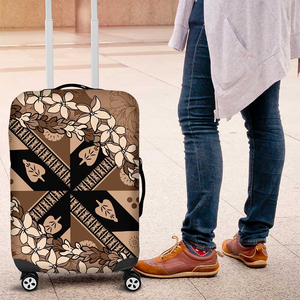 Bula Fiji Plumeria Tagimoucia Salusalu Mocha Luggage Cover Kaiviti Masi - Polynesian Pride