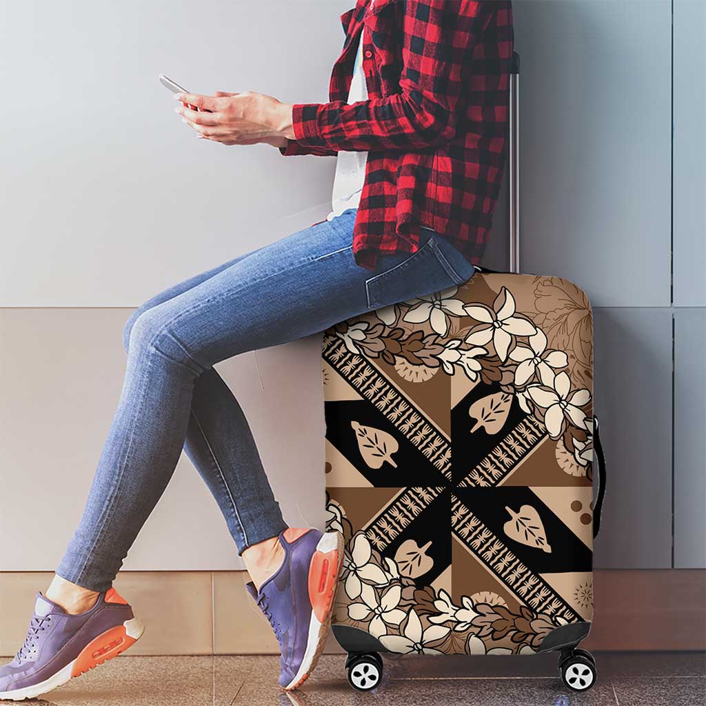 Bula Fiji Plumeria Tagimoucia Salusalu Mocha Luggage Cover Kaiviti Masi - Polynesian Pride