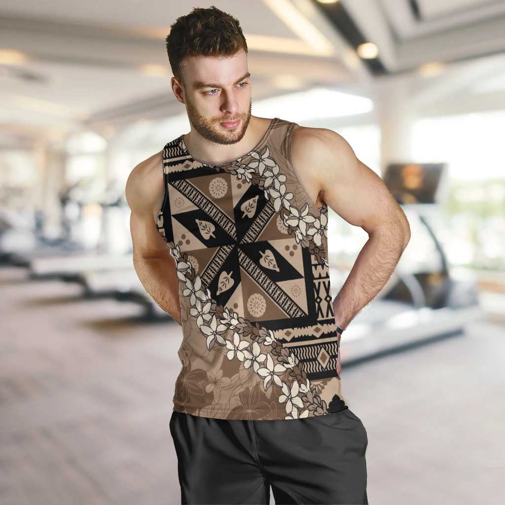 Bula Fiji Plumeria Tagimoucia Salusalu Mocha Men Tank Top Kaiviti Masi - Polynesian Pride