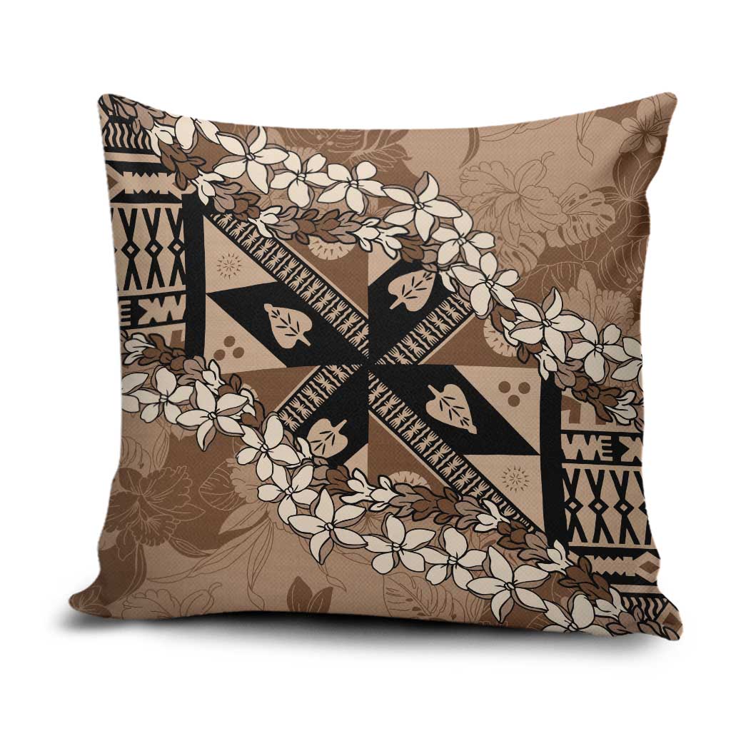 Bula Fiji Plumeria Tagimoucia Salusalu Mocha Pillow Cover Kaiviti Masi - Polynesian Pride