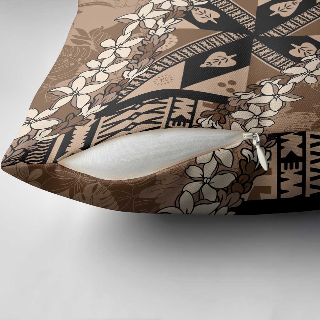 Bula Fiji Plumeria Tagimoucia Salusalu Mocha Pillow Cover Kaiviti Masi - Polynesian Pride