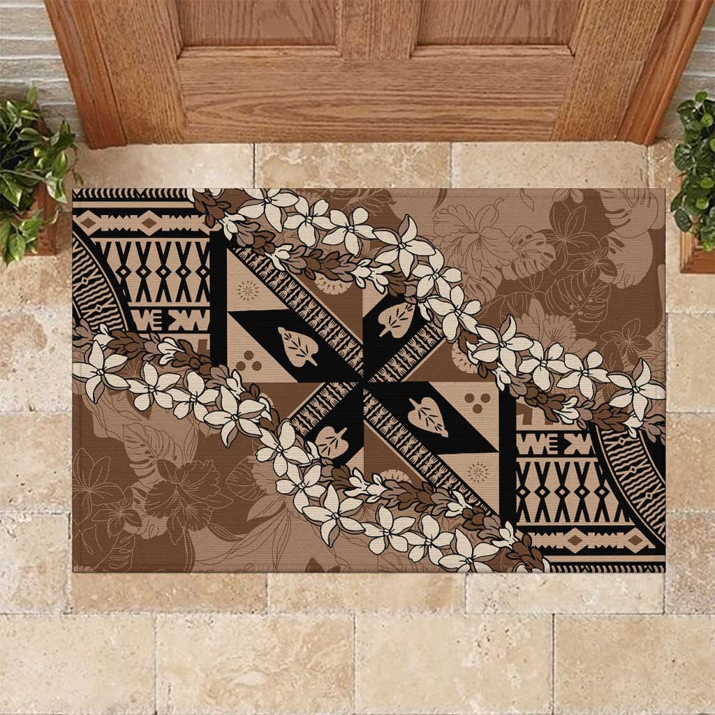 Bula Fiji Plumeria Tagimoucia Salusalu Mocha Rubber Doormat Kaiviti Masi - Polynesian Pride