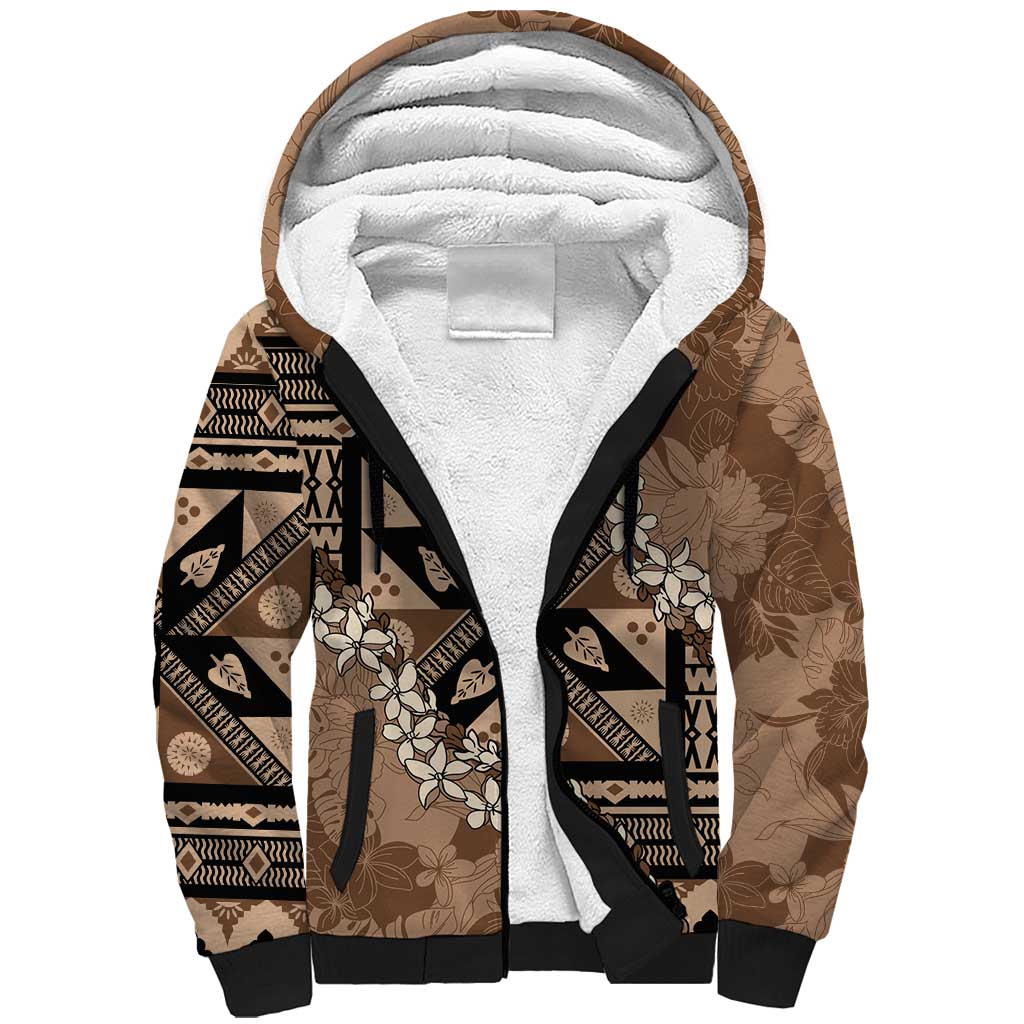 Bula Fiji Plumeria Tagimoucia Salusalu Mocha Sherpa Hoodie Kaiviti Masi - Polynesian Pride