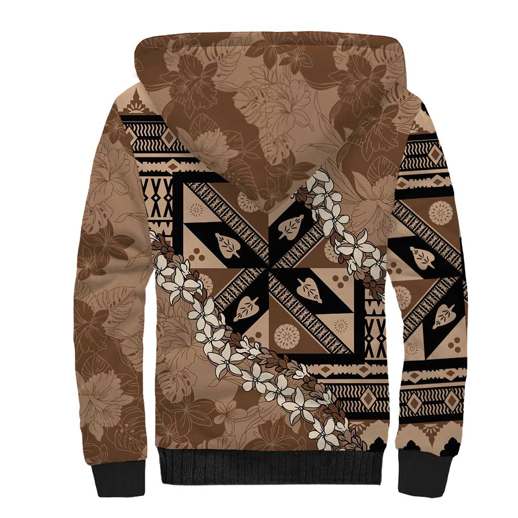Bula Fiji Plumeria Tagimoucia Salusalu Mocha Sherpa Hoodie Kaiviti Masi - Polynesian Pride